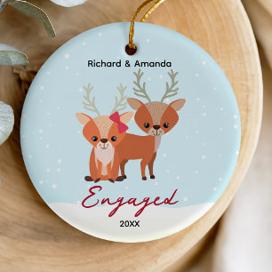 Niedliches erstes Weihnachtsfest-Verlobung-Hirschp Keramik Ornament