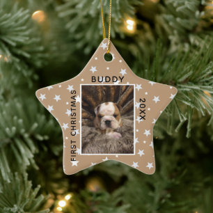 Niedliches erstes Weihnachtsjunges Welpenhund Foto Keramik Ornament