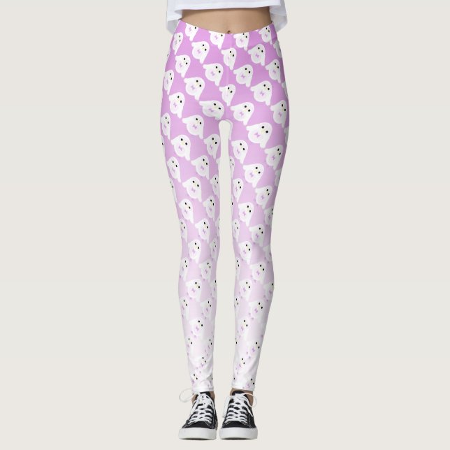 Niedliches Eukalyptusmuster auf pastellrosa, weiße Leggings (Vorderseite)