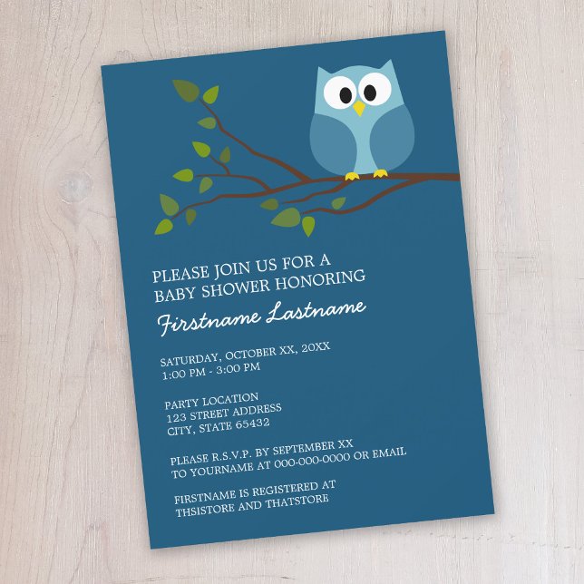 Niedliches Eule auf Zweig Babydusche Einladung (Cute owl baby shower invitation)
