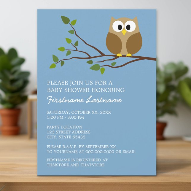 Niedliches Eule auf Zweig Babydusche Einladung (Custom Invitation with Download Option)