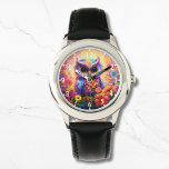 Niedliches Eule farbenfrohe, blühende Kinder Mädch Armbanduhr<br><div class="desc">Niedliche Owl farbenfrohe,  blühende Kinder Die Girly Watches zeigen eine helle und farbenfrohe niedliche Eule mit Blume. Erstellt von Evco Studio www.zazzle.com/store/evcostudio</div>