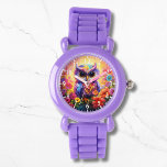 Niedliches Eule farbenfrohe, blühende Kinder Mädch Armbanduhr<br><div class="desc">Niedliche Owl Farbenfrohe,  blühende Kinder Girly eWatch Uhren mit einer hellen und farbenfrohen niedlichen Eule mit Blume. Erstellt von Evco Studio www.zazzle.com/store/evcostudio</div>