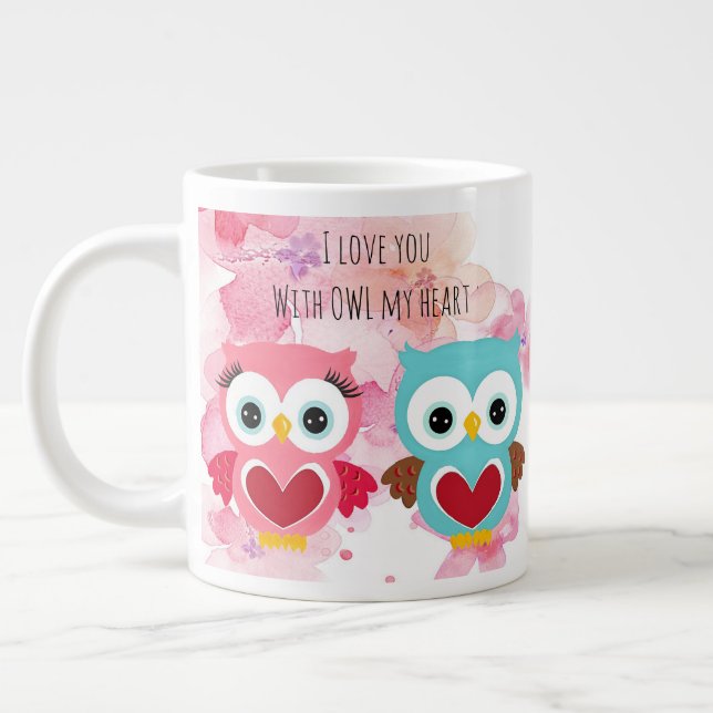Niedliches Eule immer Liebe Jumbo-Tasse (Links)