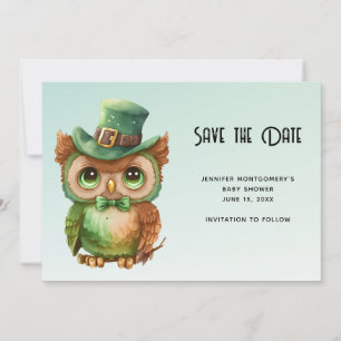 Niedliches Eule in einer Green Top Hat Baby-Dusche Save The Date