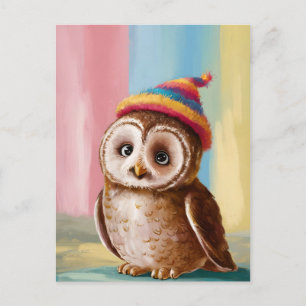 Niedliches Eule in farbenfroher Beanie Postkarte