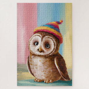 Niedliches Eule in farbenfroher Beanie Puzzle