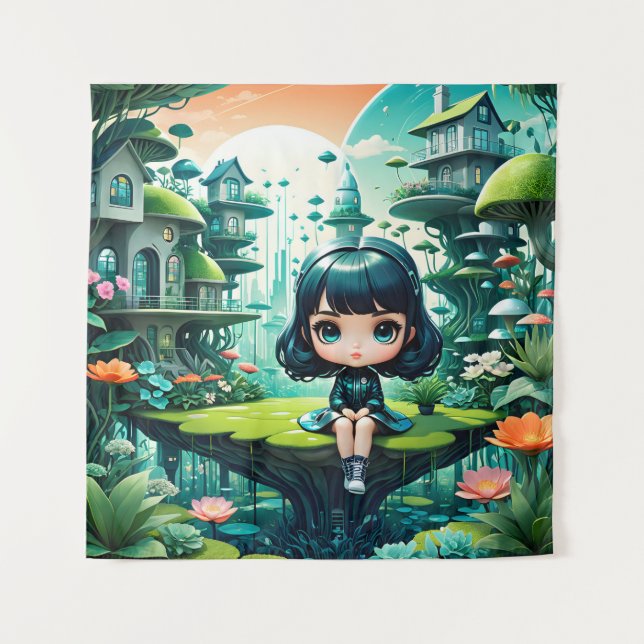 Niedliches Eule in farbenfroher Beanie Wandteppich (Vorderseite)