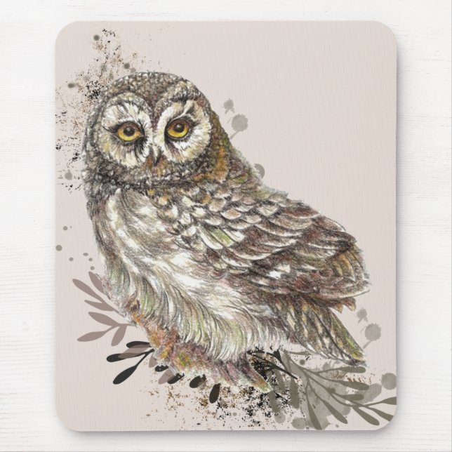 Niedliches Eule,Watercolor Bird Nature Notepad Mousepad (Vorne)