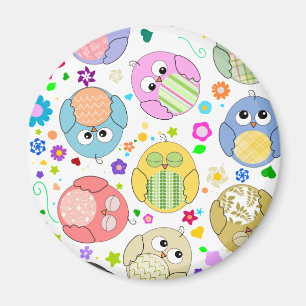 Niedliches Eulen- und Blumenmuster Magnet