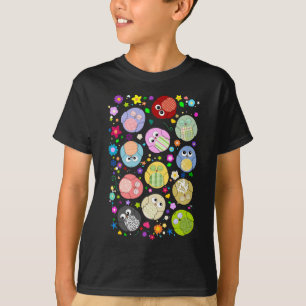 Niedliches Eulen- und Blumenmuster T-Shirt