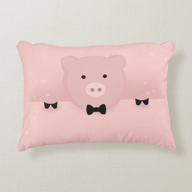 Niedliches Extravagantes Rosa Schwein mit Bow-Kraw Dekokissen (Vorderseite)