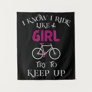 Niedliches Fahrrad Frau Girl Fahrradlerin Wandteppich