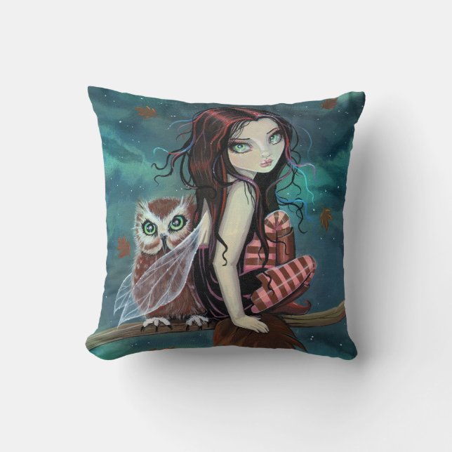 Niedliches Faible und Eule Fantasy Art Pillow Kissen (Vorderseite)