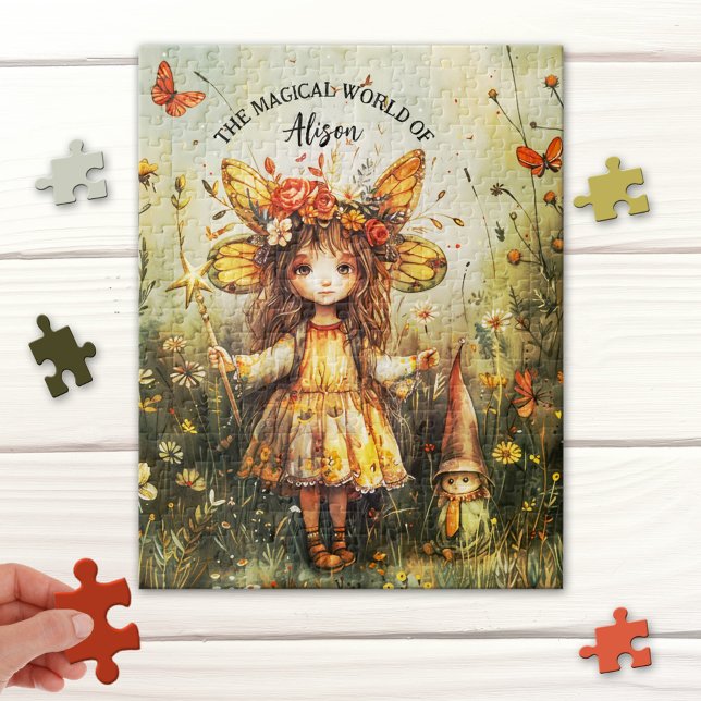 Niedliches Fairy and Gnome Garden Puzzle (Puzzle featuring a cute fairy with a gnome in an enchanted magical garden)