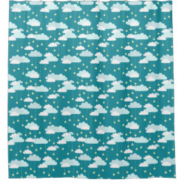 Niedliches Fallstars- und Wolkenmuster Duschvorhang