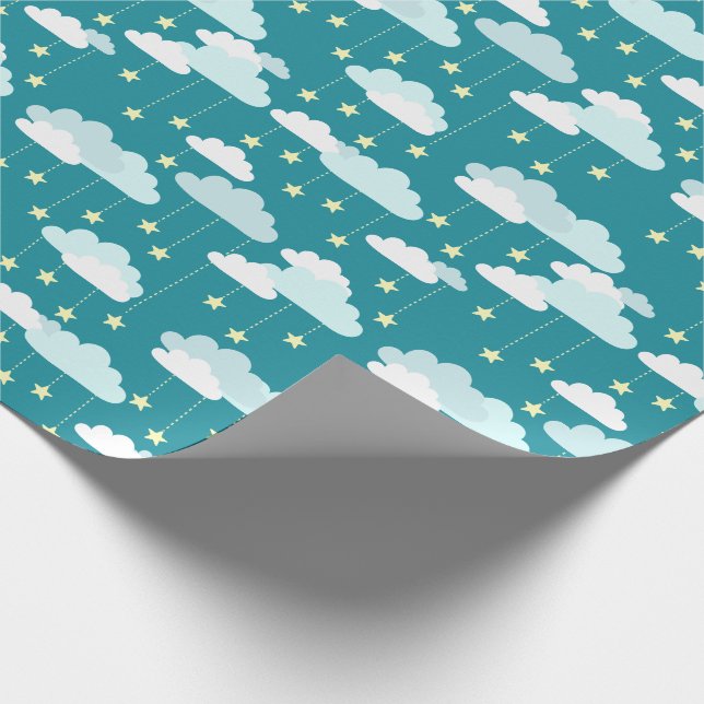 Niedliches Fallstars- und Wolkenmuster Geschenkpapier (Ecke)