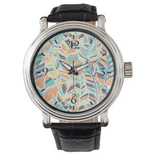 Niedliches, farbenfrohes Boho-Blätter-Muster Armbanduhr