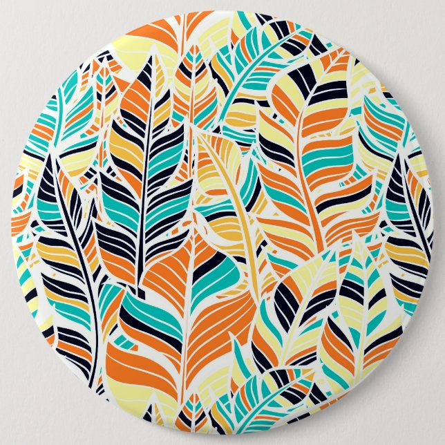 Niedliches, farbenfrohes Boho-Blätter-Muster Button (Vorderseite)