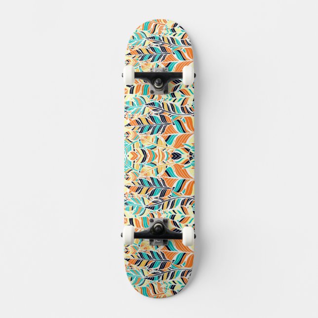 Niedliches, farbenfrohes Boho-Blätter-Muster Skateboard (Vorderseite)