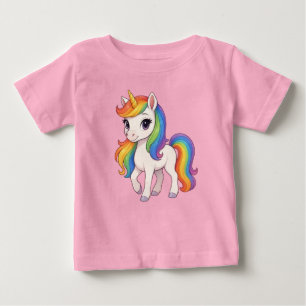 Niedliches, farbenfrohes Regenbogen-Einhorn Baby T-shirt