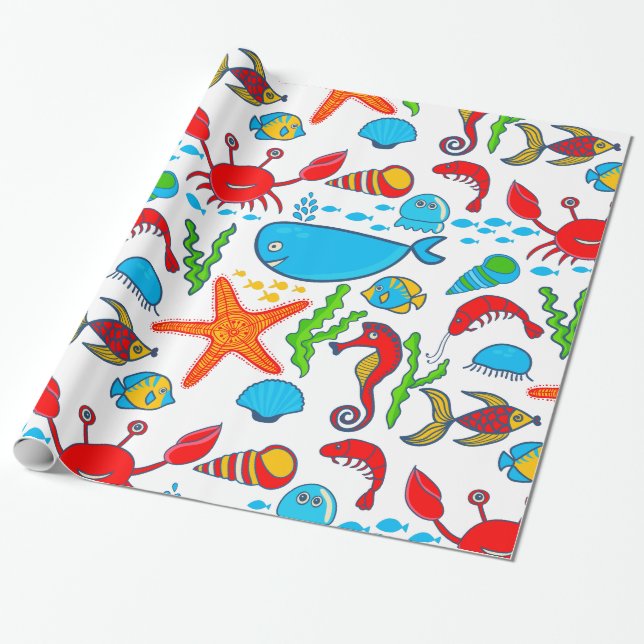 Niedliches farbenfrohes Sea-Life-Illustrationsmust Geschenkpapier (Ungerollt)