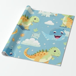 Niedliches farbiges Baby Dinosaurier Geburtstag Geschenkpapier