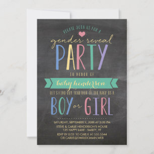 Niedliches farbiges Chalkboard Gender Reveal Party Einladung