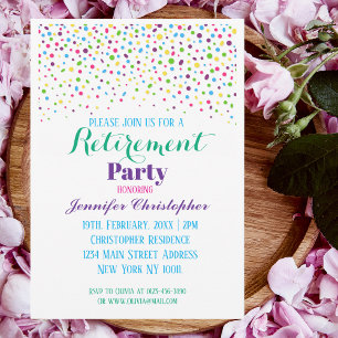 Niedliches farbiges Confetti-Script-Pensionierungs Einladung