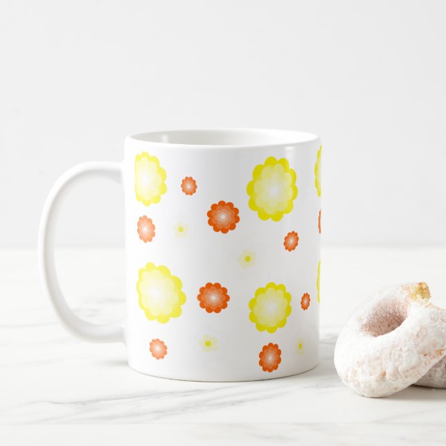 Niedliches farbiges Daisy-Blume-Muster Kaffeetasse (Mit Donut)