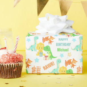 Niedliches farbiges Dinosaurier Kindergeburtstag P Geschenkpapier
