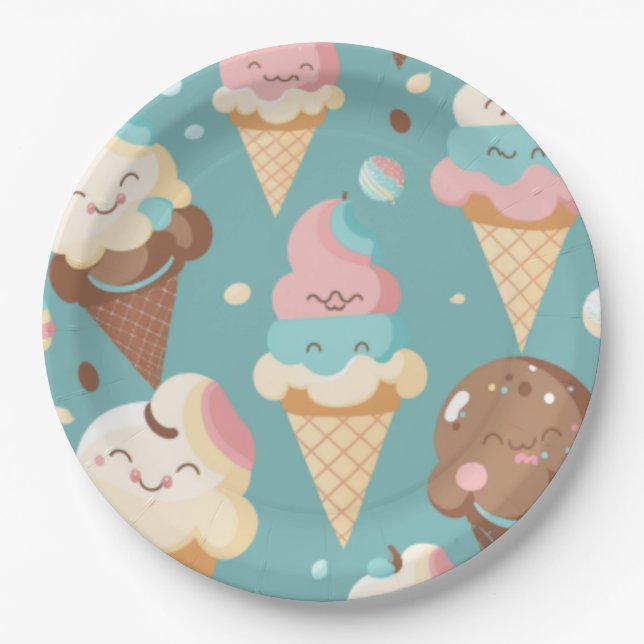 Niedliches, farbiges Eis Pappteller (Vorderseite)