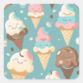 Niedliches, farbiges Eis Quadratischer Aufkleber