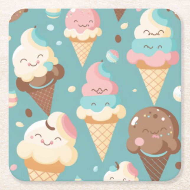 Niedliches, farbiges Eis Rechteckiger Pappuntersetzer (Vorderseite)
