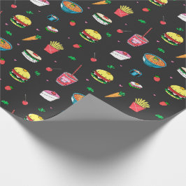 Niedliches, farbiges Essmuster auf dunkelgrau Geschenkpapier