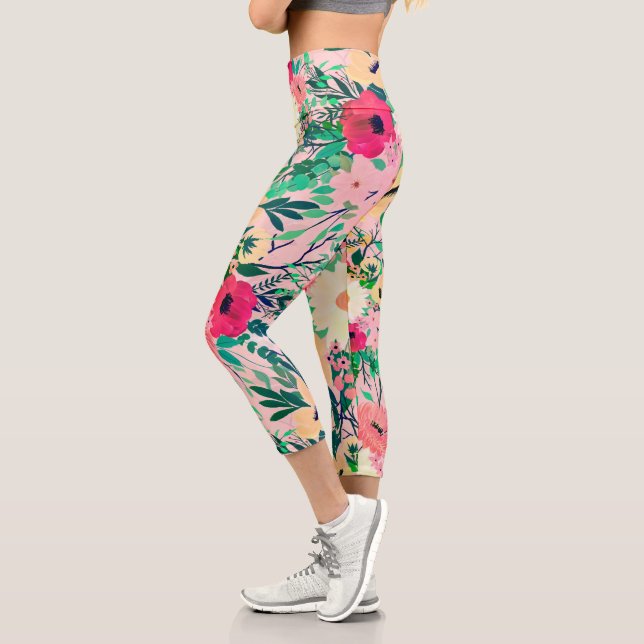Niedliches farbiges, florfarbenes rosa Design Capri Leggings (Links)