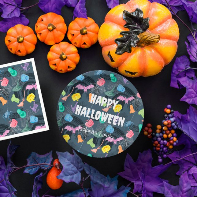 Niedliches farbiges Halloween, anpassbar Pappteller (Cute colorful Halloween, customizable Paper Plates
)