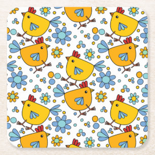 Niedliches farbiges Huhn und Blume Rechteckiger Pappuntersetzer