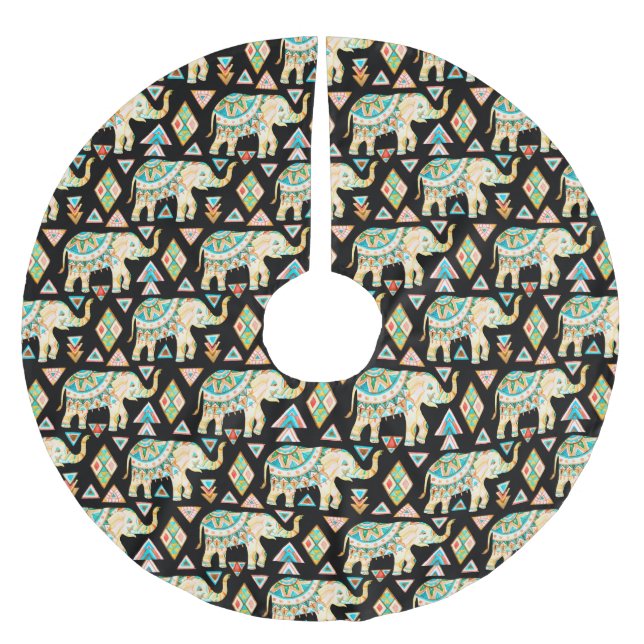Niedliches farbiges Indianerelementmuster Polyester Weihnachtsbaumdecke (Vorderseite)