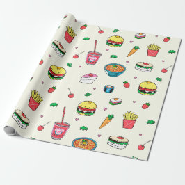 Niedliches, farbiges Lebensmittelmuster auf weiß Geschenkpapier