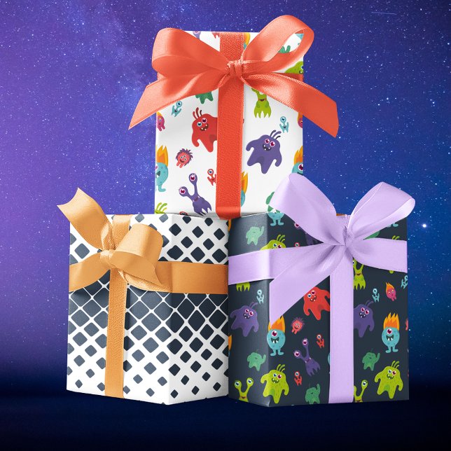 Niedliches farbiges Monster Nahtloses Muster Geschenkpapier Set (Von Creator hochgeladen)