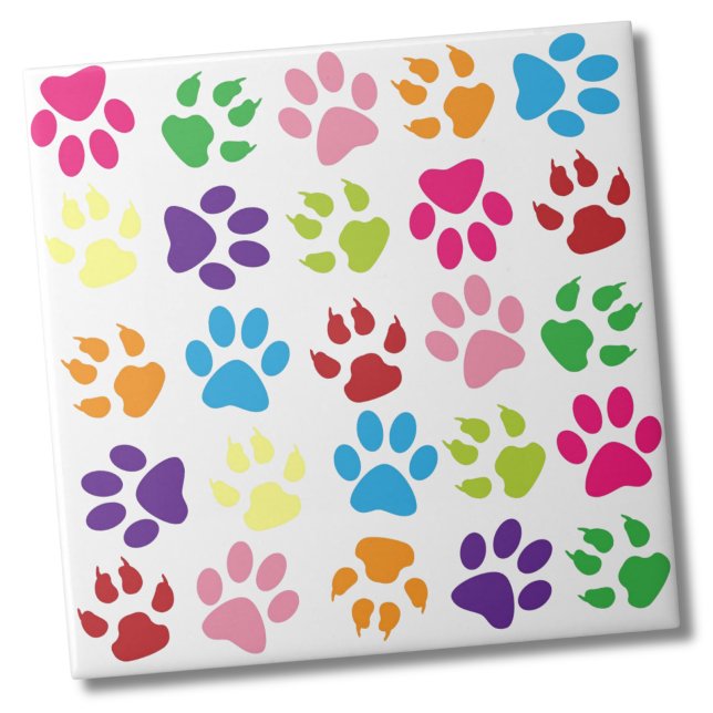 Niedliches farbiges Muster Fliese (Cute Animal Colorful Pet Dog Paw Print Pattern Ceramic Tile)