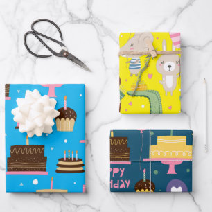 Niedliches, farbiges Muster von Wildtieren Geschenkpapier Set