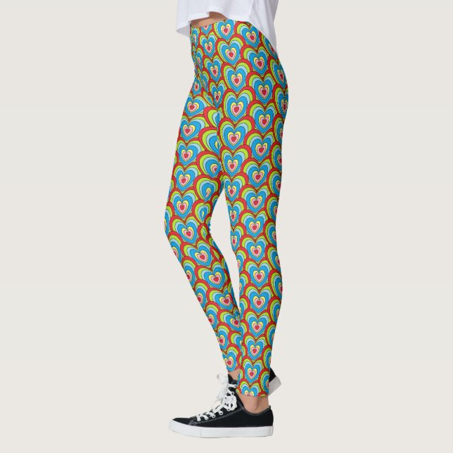Niedliches, farbiges Regenbogen-Herzmuster Leggings (Links)