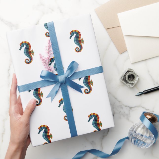 Niedliches farbiges Seepferd unter dem Meer Geschenkpapier (Schenken)