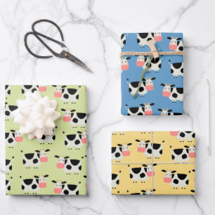 Niedliches Farmkühe-Umschlagpapier Set von 3 Geschenkpapier Set