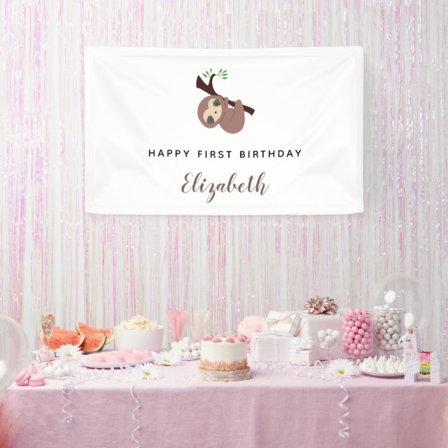 Niedliches Faultier Erster Geburtstag Adorable Ani Banner (Party)
