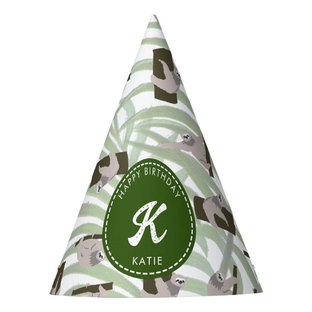 Niedliches Faultier Muster im Wildwald Geburtstag Partyhütchen (Vorderseite)