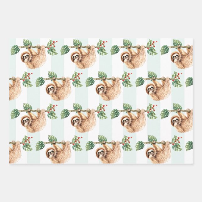 Niedliches Faultier-Muster nach unten Geschenkpapier Set (Vorderseite 2)