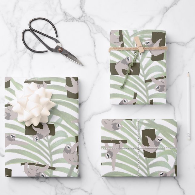 Niedliches Faultiermuster im Wildwald Geschenkpapier Set (Vorderseite)